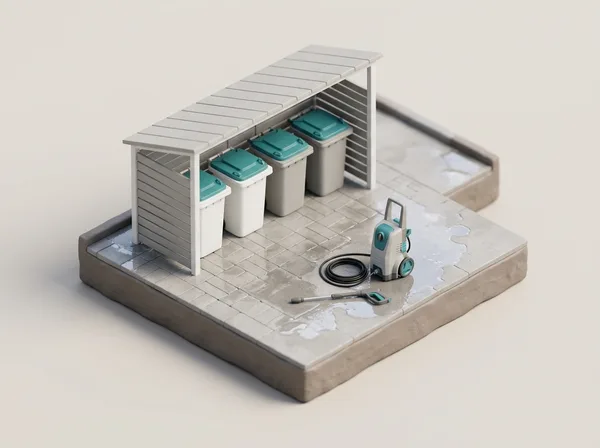 3D-Modell von Mülltonnen und Container mit Hochdruckreiniger